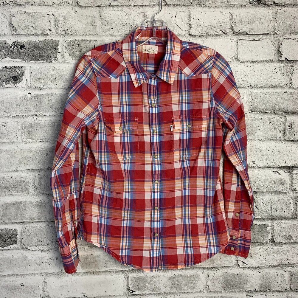 Levi's Red Plaid Western Pearl Snap Casual Button Down Shirt